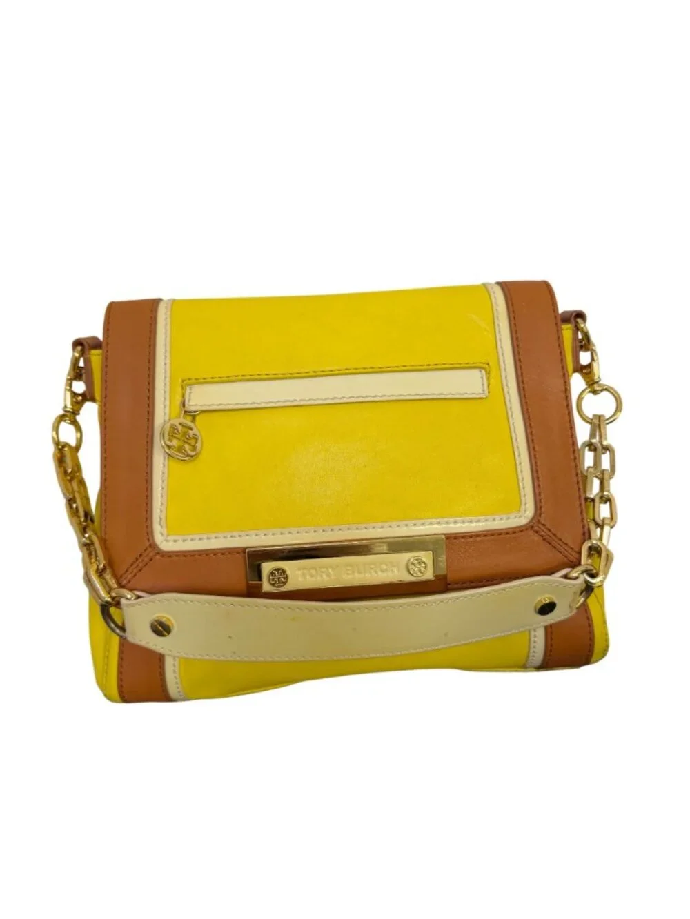 Tory Burch Yellow & Brown Leather Shoulder Bag